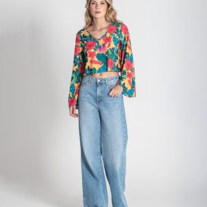 Camisola Decote V Padrão Floral