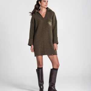 Vestido Canelado C/ Bordado Bolso