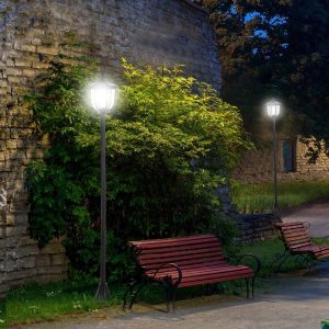 Poste de luz solar ao ar livre 6 LEDS Autonomia 6-8 Horas Automática