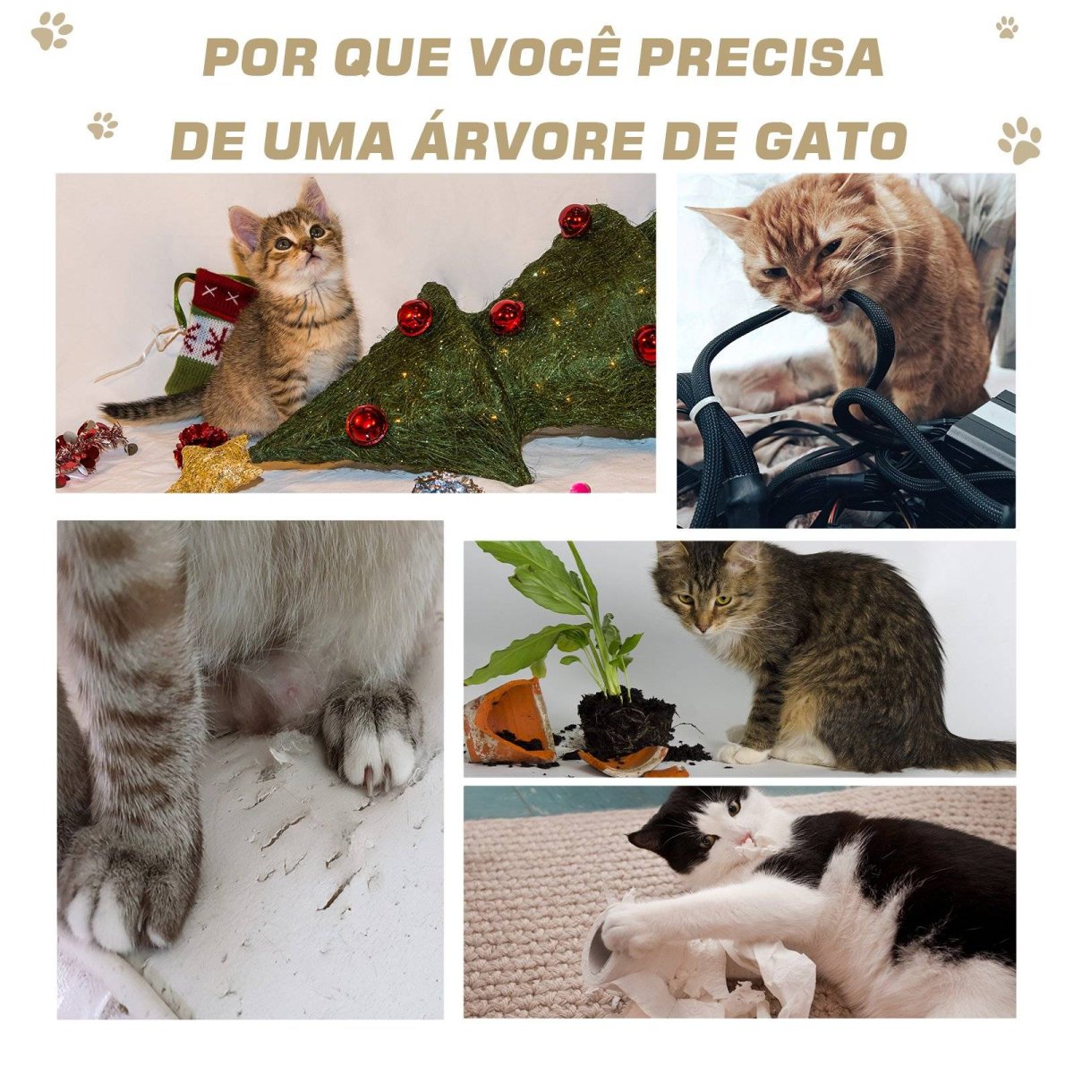 Árvore para gatos com Arranhador e Ratos de Brincar 60x50x180 cm, Cor Bege - Image 8