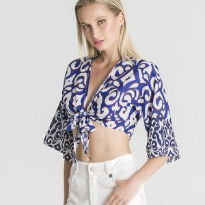 Blusa Curta Estampada C/ Nó Frente