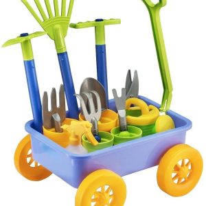 Brinquedo carrinho de ferramentas de jardim com conjunto de botânica e jardinagem infantil, inclui 10 acessórios e 4 vasos