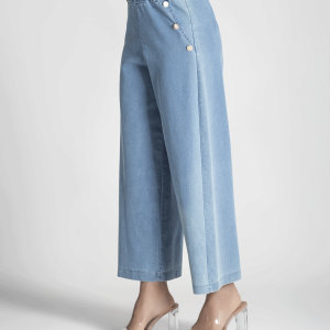 Calça Jeans Cullote C/ Botões Or Bolsos