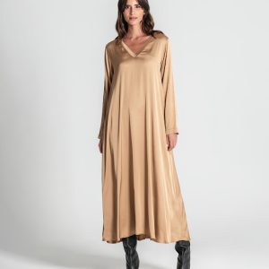 Vestido Acetinado Decote V Comprido