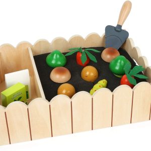 Brinquedo de Horta em Madeira com Cenoura, Cogumelos, Batatas, Brócolos, Sementes e Pá, A PARTIR DE 3 ANOS multicolorido