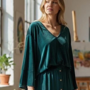 Camisola Veludo Decote V Oversize