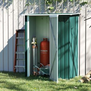 Abrigo de Jardim 142x84x189cm de Aço Galvanizado com Porta, Fechadura e Orifícios de Drenagem para Armazenamento de Ferramentas Verde