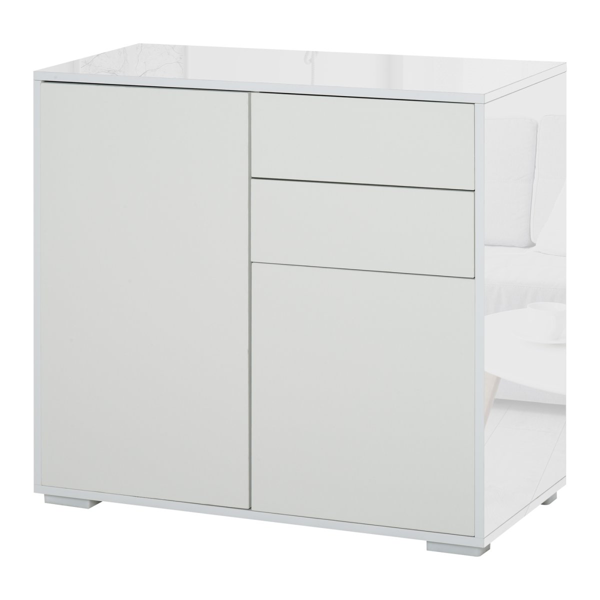 Armário Auxiliar com 2 Portas, 2 Gavetas e Prateleira Ajustável para Sala de Estar, 79x36x74cm, Cor Branco - Image 3