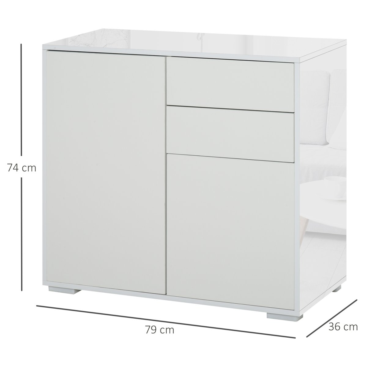 Armário Auxiliar com 2 Portas, 2 Gavetas e Prateleira Ajustável para Sala de Estar, 79x36x74cm, Cor Branco - Image 4