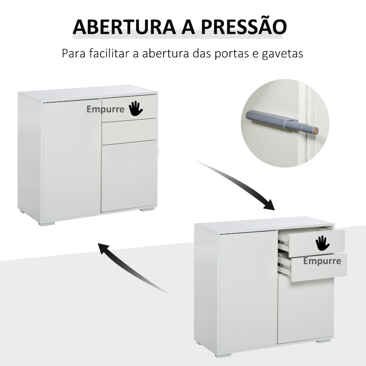 Armário Auxiliar com 2 Portas, 2 Gavetas e Prateleira Ajustável para Sala de Estar, 79x36x74cm, Cor Branco - Image 7