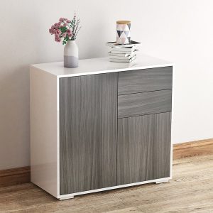 Armário Auxiliar com 2 Portas, 2 Gavetas e Prateleira Ajustável para Sala de Estar, 79x36x74cm, Cor Cinza