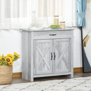 Aparador de Cozinha com 1 Gaveta e Prateleira Interior Ajustável Móvel Auxiliar Decorativo para Sala de Jantar Sala de Estar 80×39,7x80cm Cinza