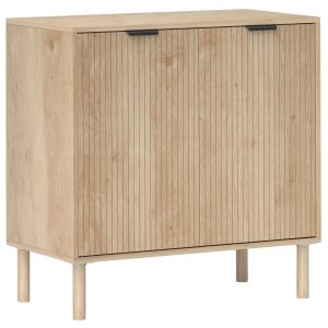 Aparador de Sala de Estar com Prateleira Ajustável 2 Portas Sistema Anti-Tombo e Pés de Madeira de Pinho 78x40x77,5 cm Carvalho