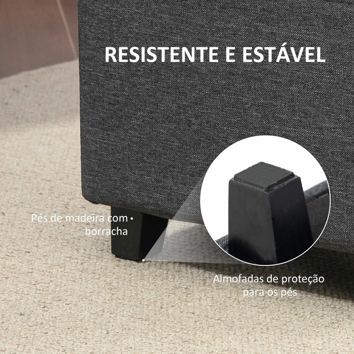 Apoio para os Pés Estofado em Linho, com Bolso Lateral Tampa, Botões Acolchoados e Estrutura de Madeira 35x35x35 cm Cinzento - Image 8