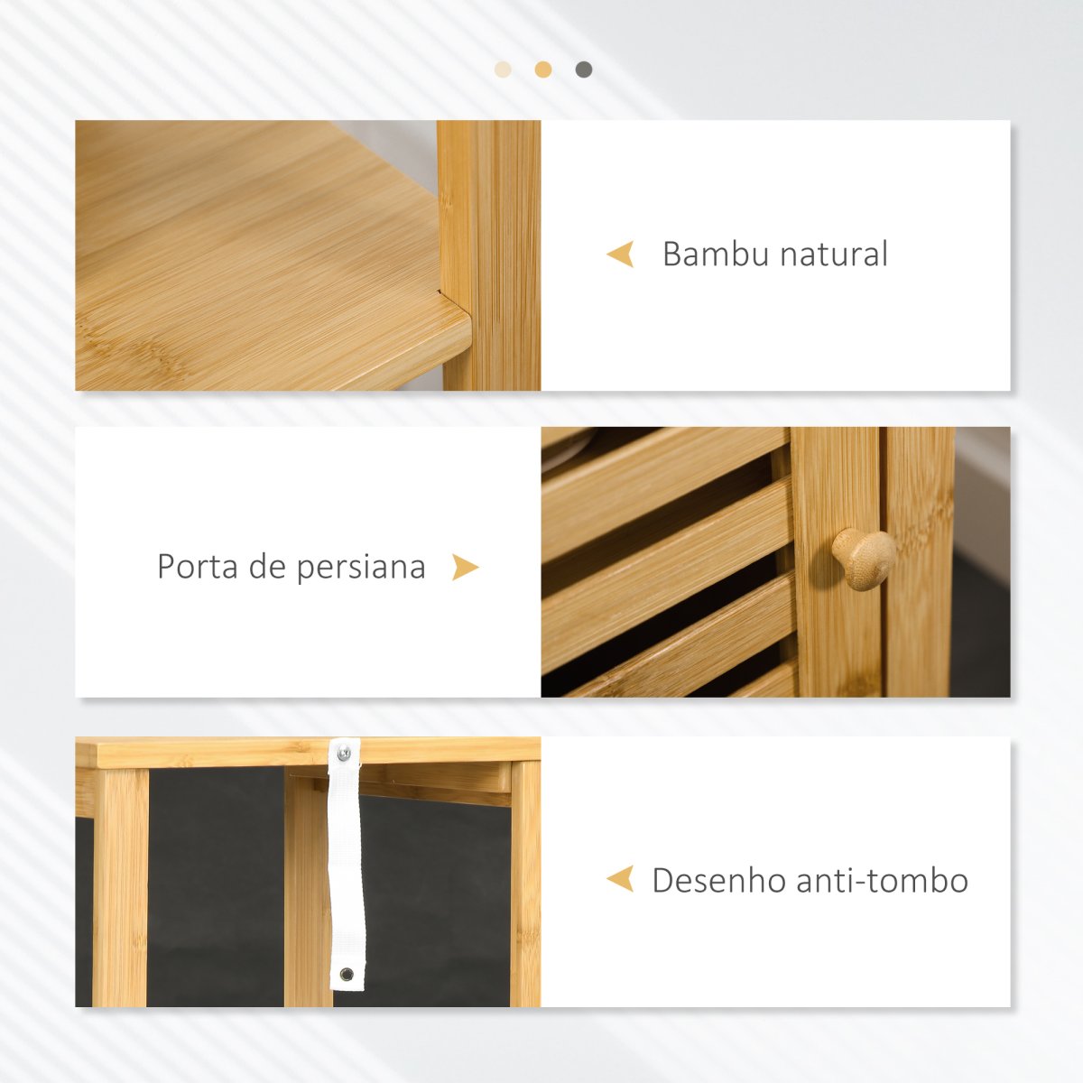 Armário Auxiliar de Bambu com 2 Prateleiras Abertas e Porta de Ripas para Duche 32,9×29,9×120 cm Madeira - Image 7