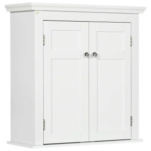 Armário Casa de banho Parede Móvel para com Prateleiras Ajustáveis e Portas Fechadura Magnéticas Cozinha 58x24x60 cm Branco