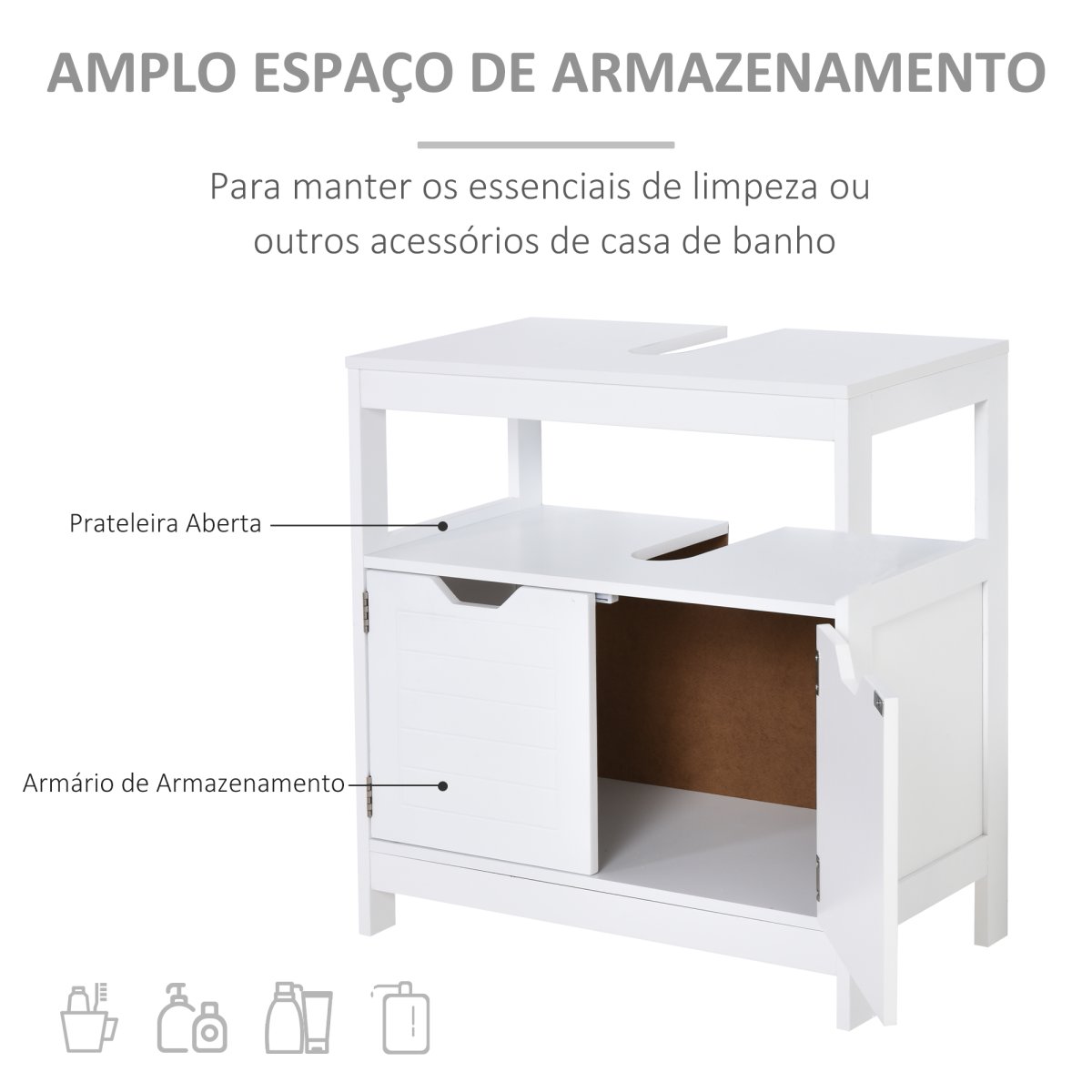 Armário Sob Lavatório, 60x30x60 cm Branco - Image 5
