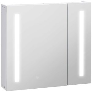 Armário com Espelho de Casa Banho Luz LED Suspenso 2 Portas e Interruptor Tátil Estilo Moderno 70x15x65 cm Branco