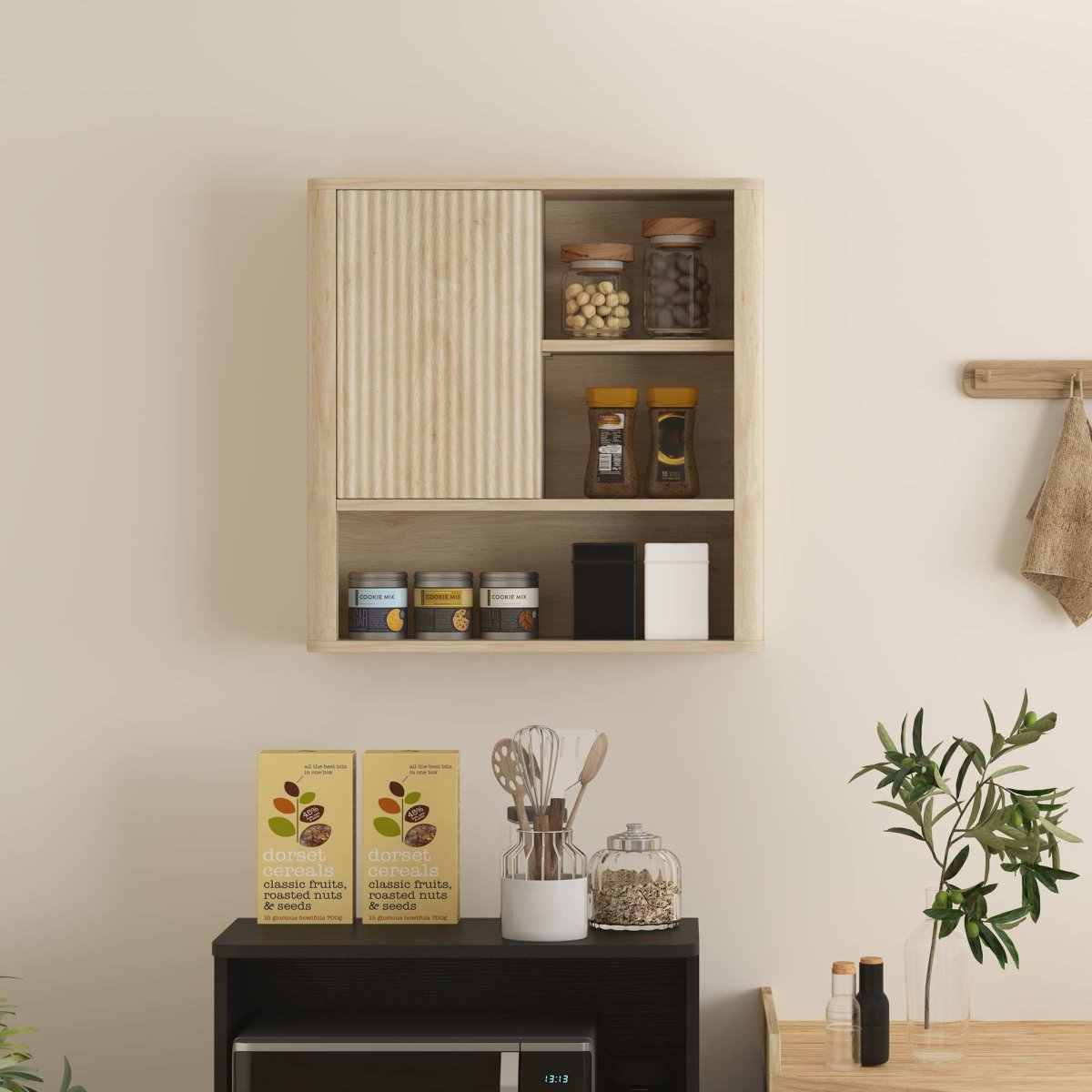Armário de Casa de Banho de Parede Móvel com Prateleiras Ajustáveis Porta Deslizante Compartimentos e Desenho Elegante 60x20x62 cm Madeira - Image 9