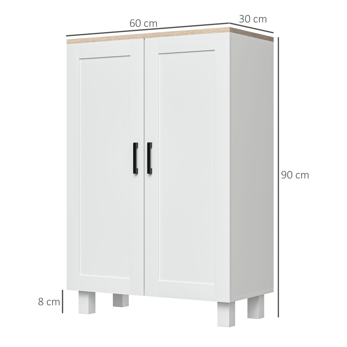 Armário de Sala de Estar Moderno com 2 Portas, Prateleira Ajustável e Base Elevada Sistema Anti-Tombo 60x30x90 cm Branco - Image 4