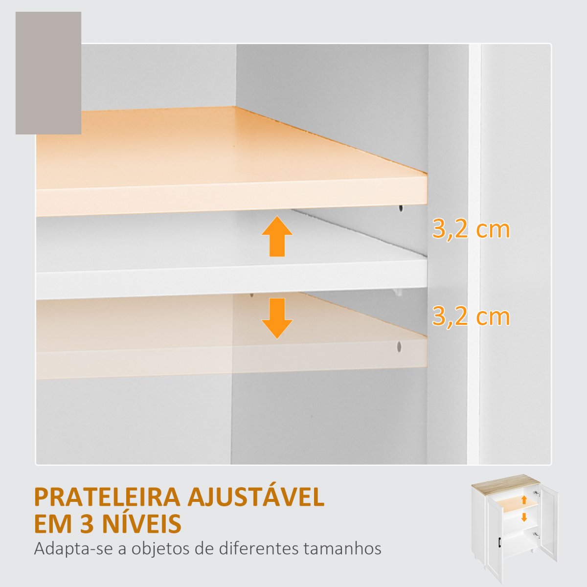 Armário de Sala de Estar Moderno com 2 Portas, Prateleira Ajustável e Base Elevada Sistema Anti-Tombo 60x30x90 cm Branco - Image 6