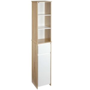 Armário de banheiro alto com 1 porta gaveta e 3 estantes para sala de estar de cozinha 32,6x30x171,2cm