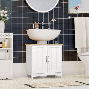 Armário para Casa de Banho de Madeira com 2 Portas e Prateleira Interior Ajustável, Estilo Moderno Carga Máxima 40kg 60x30x60cm Branco