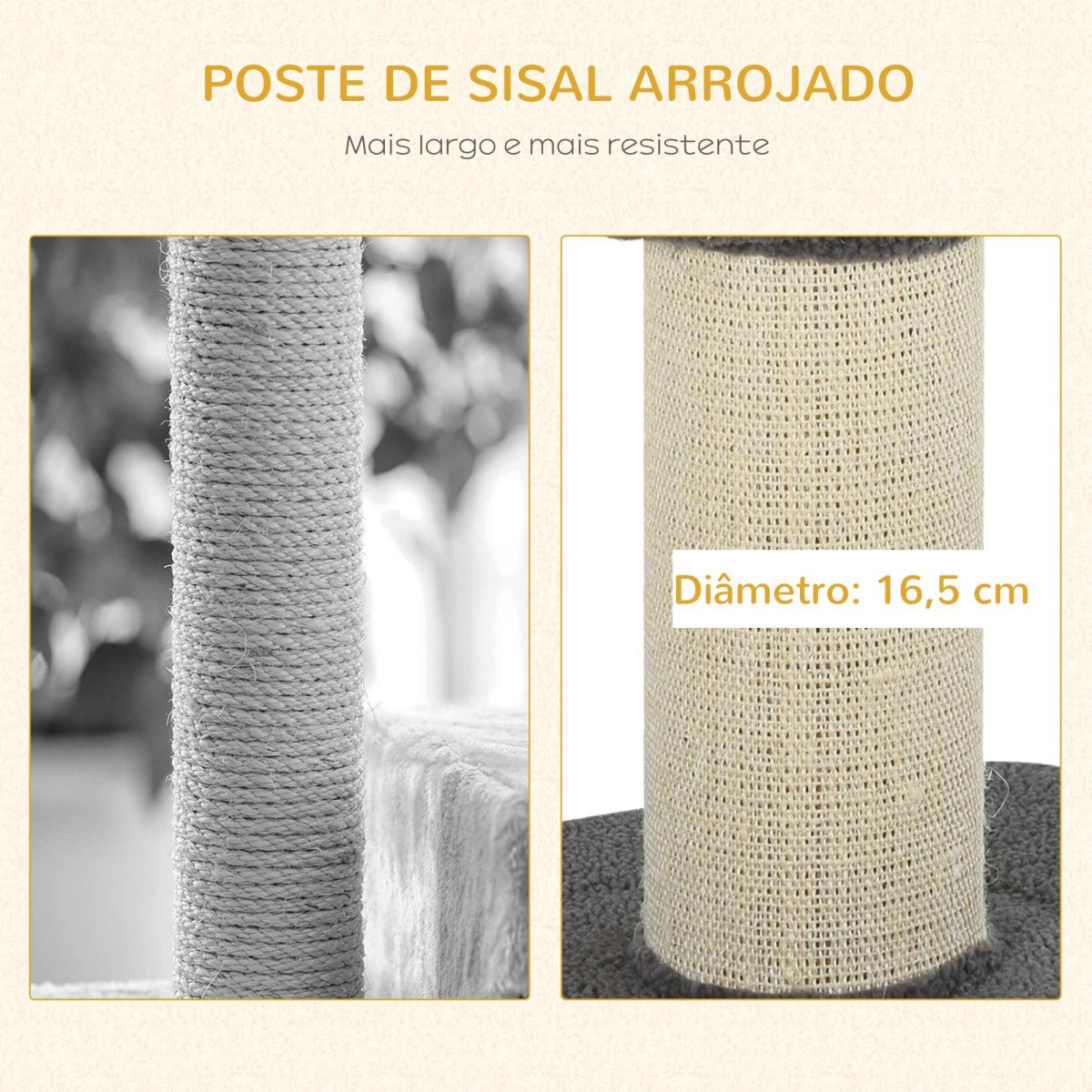 Arranhador para Gatos Altura 91 cm de 3 Níveis com Ninho Plataforma e Poste Sisal 45x45x91 Cinza - Image 7