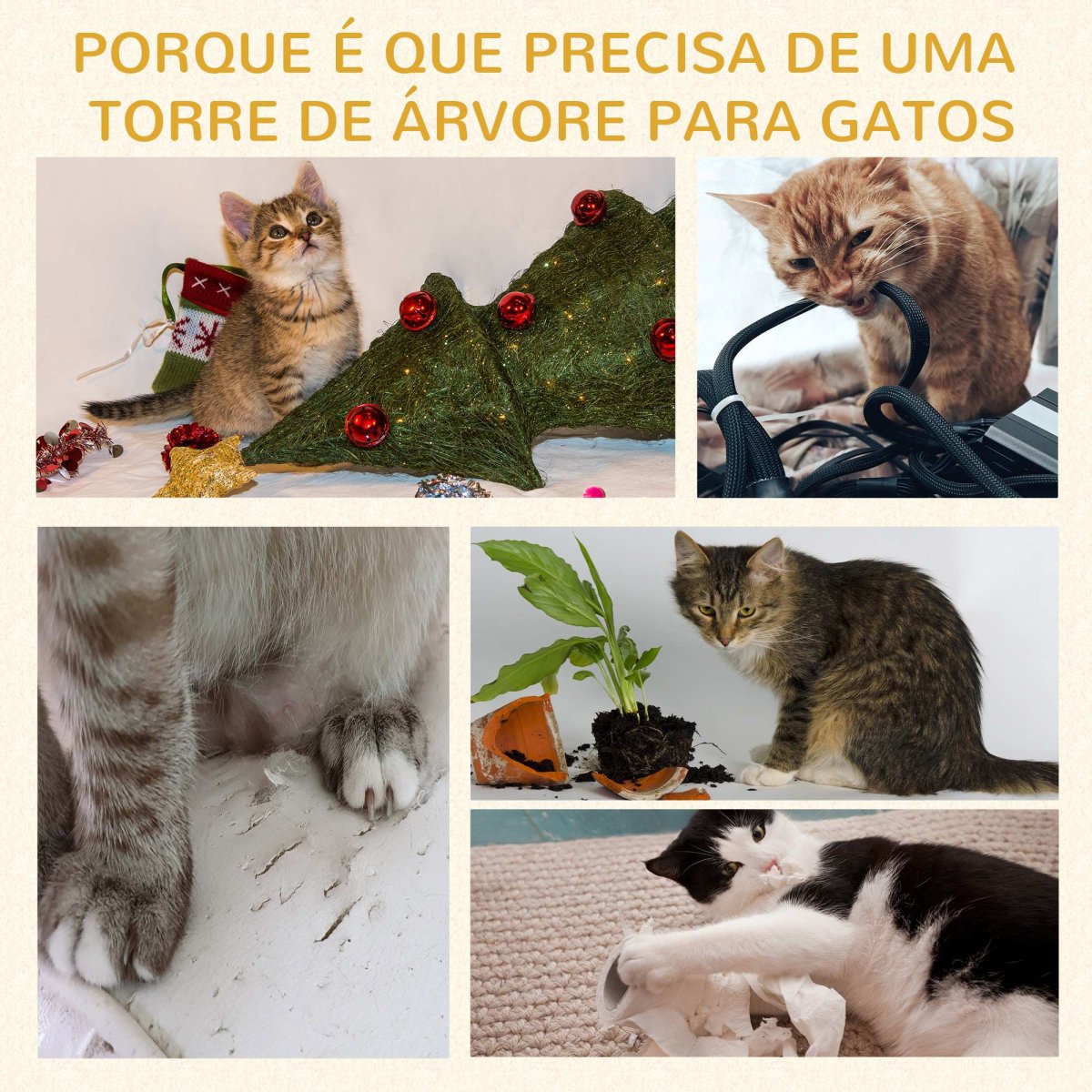 Arranhador para Gatos Altura 91 cm de 3 Níveis com Ninho Plataforma e Poste Sisal 45x45x91 Cinza - Image 8