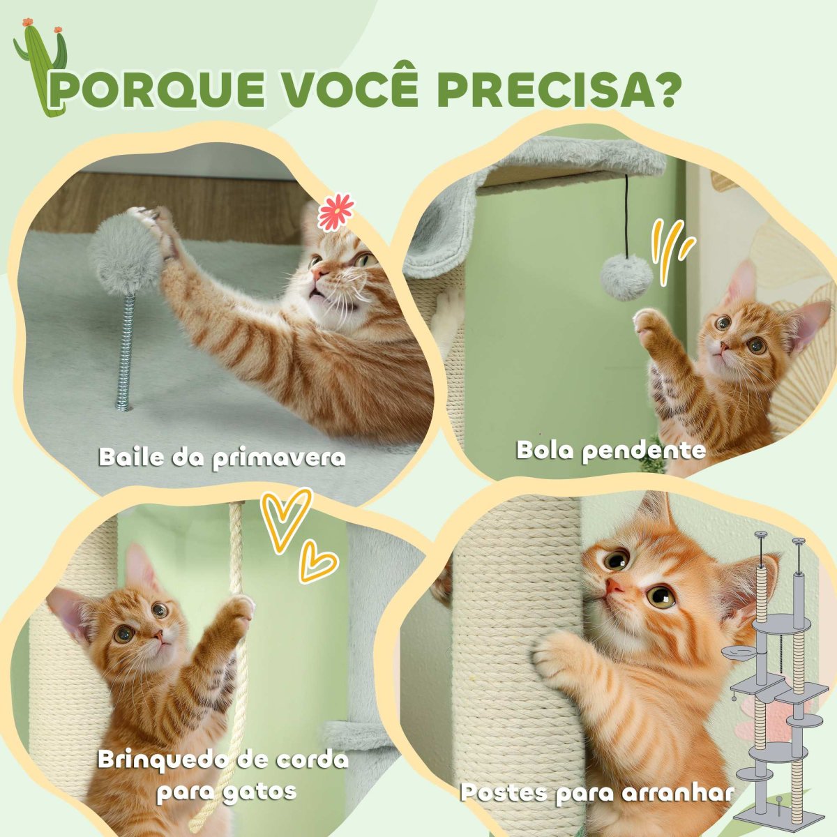 Arranhador para Gatos do Chão ao Teto 225-255 cm com 7 Níveis Rede Plataformas Postes de Arranhar Bola Suspensa Cinza - Image 9