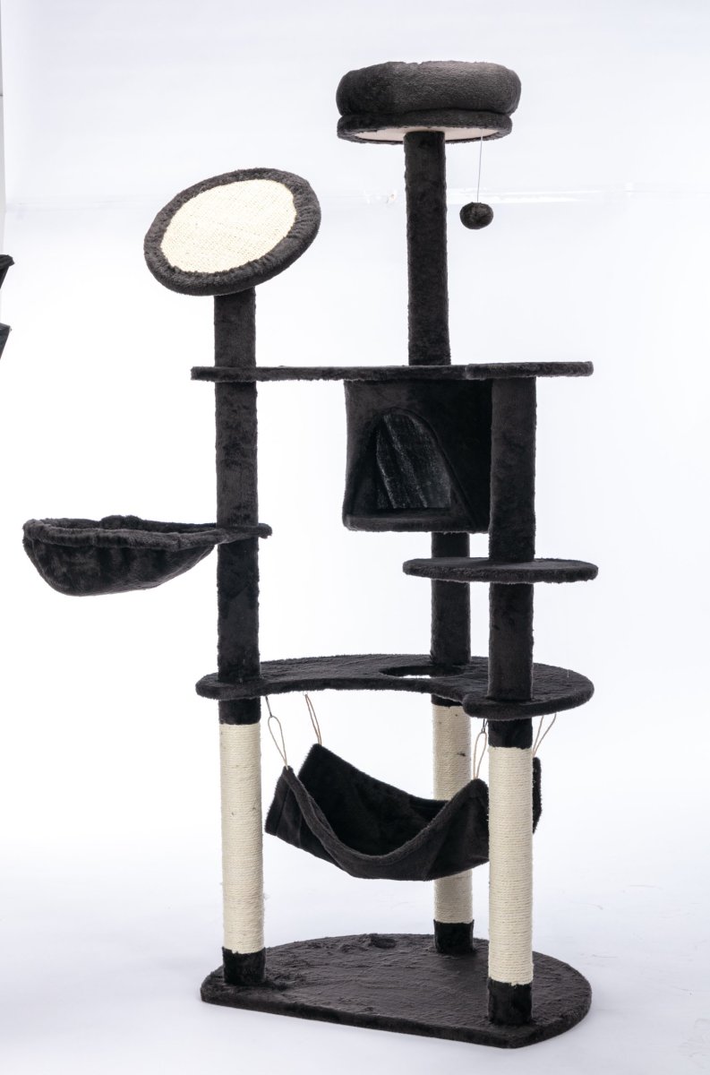 Árvore Arranhador para Gatos Grande Altura 153cm Torre de Escalada para Gatos com Caverna Redes Plataformas Postes Arranhadores de Sisal e Bola Suspensa Cinza Escuro - Image 3