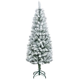 Árvore de Natal 150 cm Artificial Coberta Neve com 317 Ramo e Suporte Metal Natalícia para Sala Interior Verde