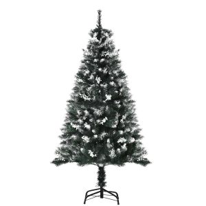 Árvore de Natal 150 cm com 378 Ramos 41 Decorações Suporte em Aço Base Dobrável e Removível para Sala Verde