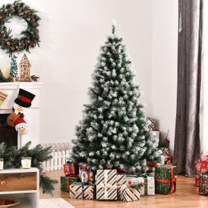 Árvore de Natal Artificial 150cm com 676 Ramas e 41 Pinhas Folhas com efeito neve