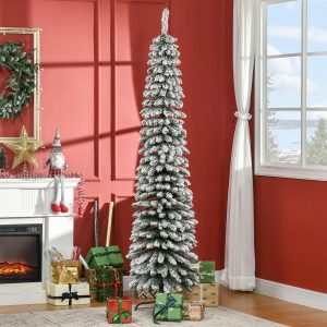 Árvore de Natal Artificial 210cm com Neve com 490 Ramos, Folhas de PVC, Base Dobrável e Suporte Metálico Verde