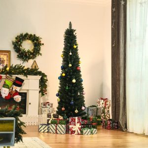 Árvore de Natal Artificial Altura 180cm com 380 Ramos de Folhas de PVC, Base Dobrável e Suporte Metálico Ø56x180cm Verde