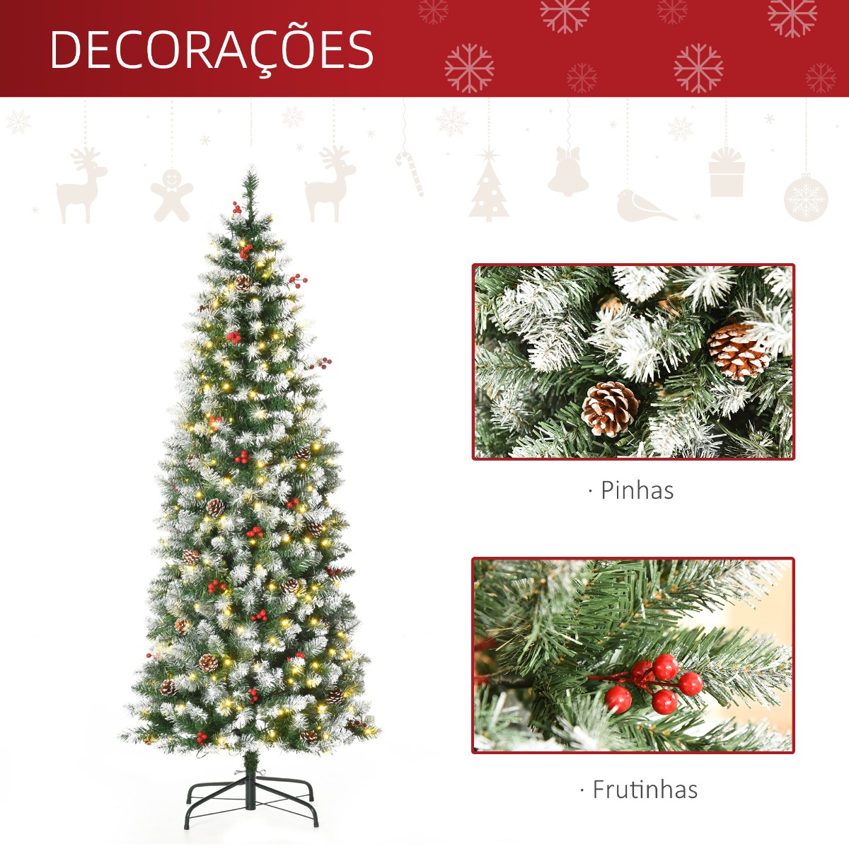 Árvore de Natal Nevada Artificial 180cm com 300 Luzes LED e 618 Ramos - Image 6