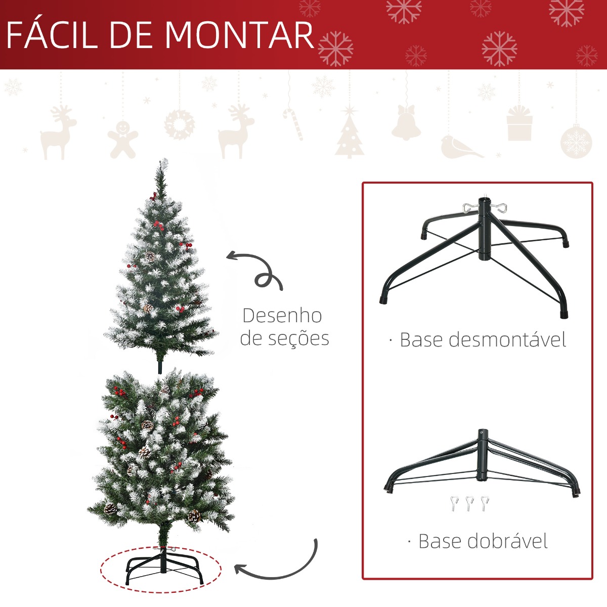 Árvore de Natal Nevada Artificial 180cm com 300 Luzes LED e 618 Ramos - Image 7