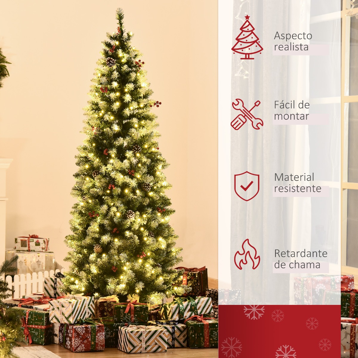 Árvore de Natal Nevada Artificial 180cm com 300 Luzes LED e 618 Ramos - Image 9