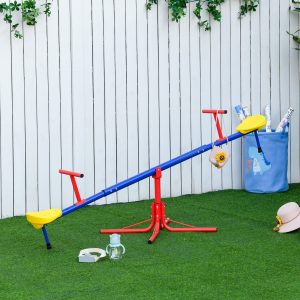 Baloiço giratória 360º para crianças acima de 3 anos com base de 4 hastes, postes de parada e alças de fácil aderência, 182x77x43cm, Multicolor