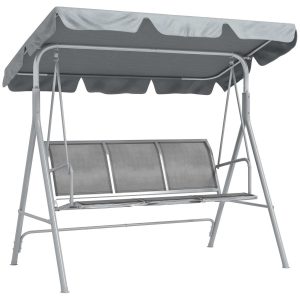 Baloiço Jardim de 3 Lugares com Toldo Ajustável Encosto Respirável e Estrutura Metal para Terraço Balcão Exterior Carga 240kg 171x108x154cm Cinza