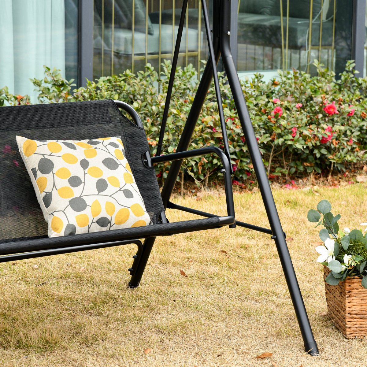 Baloiço de jardim de 2 lugares com guarda-sol de ângulo ajustável 172x110x155cm, Cor Preto - Image 5