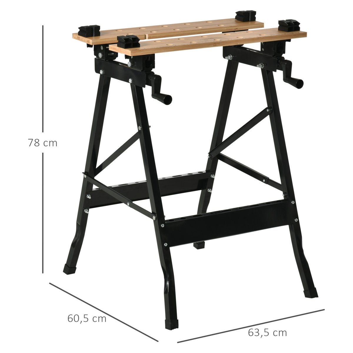 Bancada de Trabalho Dobrável Portátil Carga Máx. 150kg 63,5x60x5x78cm Madeira Natural e Preto - Image 4