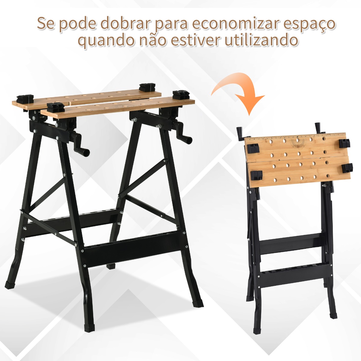 Bancada de Trabalho Dobrável Portátil Carga Máx. 150kg 63,5x60x5x78cm Madeira Natural e Preto - Image 9