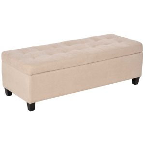 Banco Estofado em Linho Tampa com Abertura Carga Máxima 120 kg 125x49x41,5 cm Bege