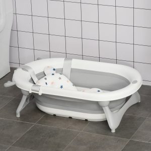 Banheira para Bebé Recém Nascido, 81,5×50,5×23,5cm Cinza e Branco