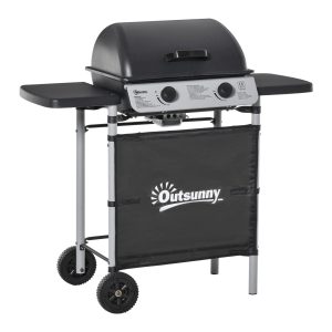 Barbecue a Gás com 2 Rodas 2 Mesas Laterais e Grelhas de Aço 104x49x99 cm