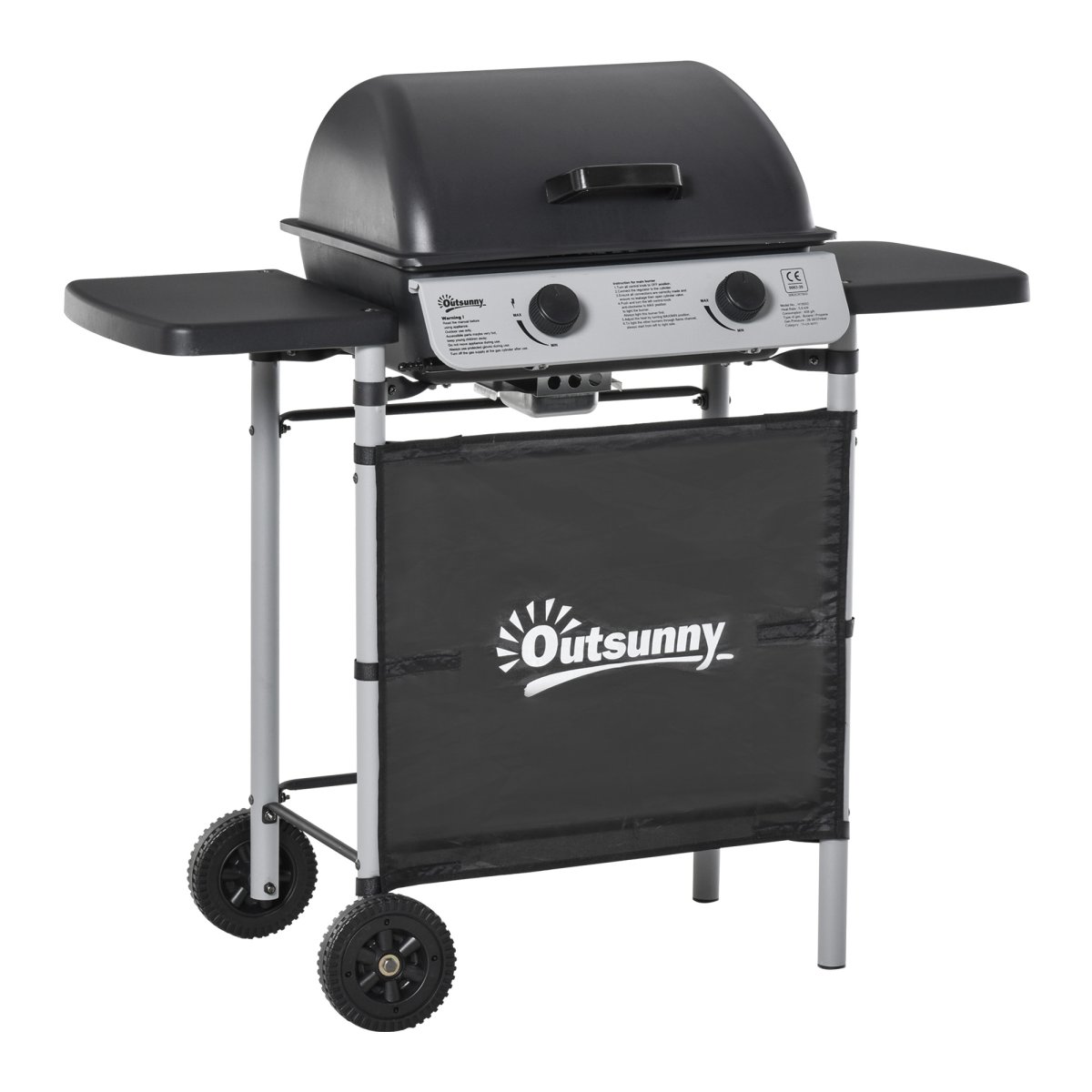 Barbecue a Gás com 2 Rodas 2 Mesas Laterais e Grelhas de Aço 104x49x99 cm