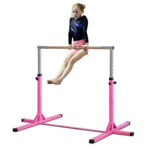 Barra de Ginástica para Crianças acima de 3 Anos com Altura Ajustável 92-150 cm Carga 75 kg 197x121x150 cm Rosa