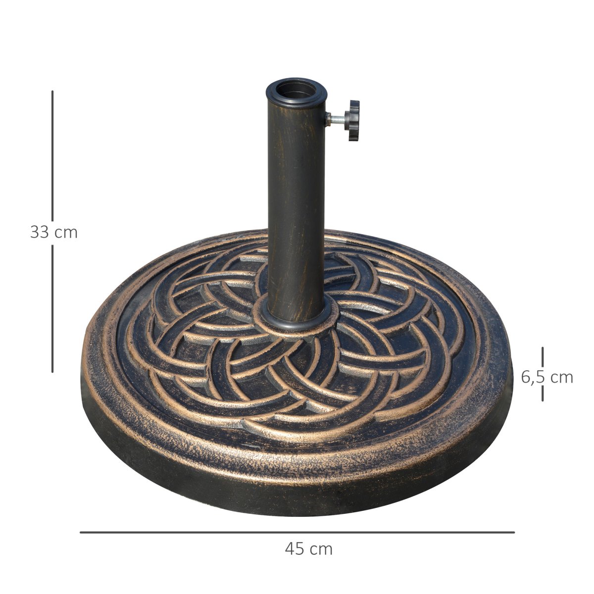 Base Guarda Sol de Jardim Redondo para Mastros de 38mm/48mm em Resina e Aço para Exterior Ø45x33cm Bronze - Image 4